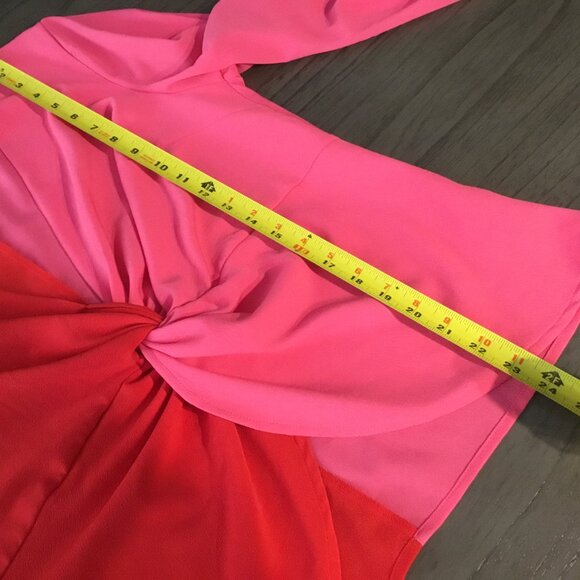 ASOS Colorblock Knot Front Blouse – Bold Red & Pink Statement Top Sz 10 - Picture 10 of 12